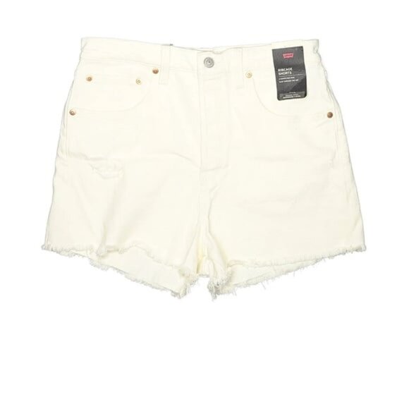 NWT Levi’s Off White Ribcage High Rise Fray Shorts Size 30 - Picture 3 of 7